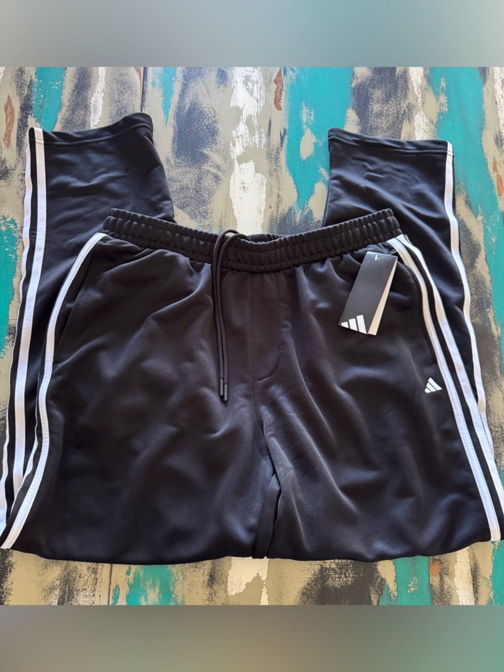 Adidas Black French Terry Pants with Classic Adidas White Side Stripes